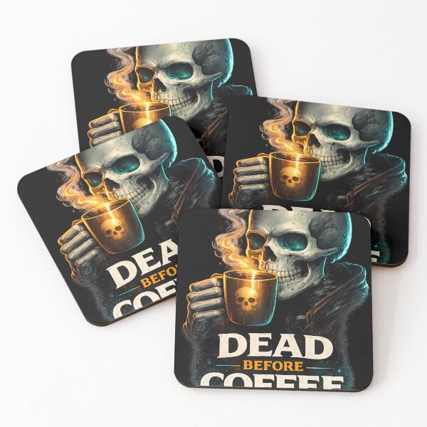 Item preview, Dead Before Coffee Teal Skull Graphic T-Shirt designed and sold by etuvibes.