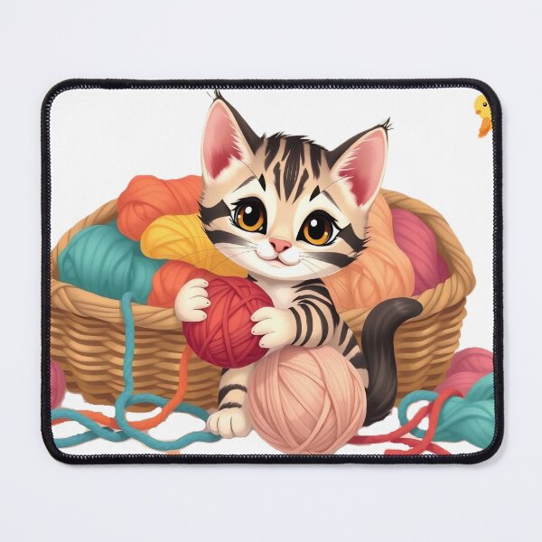 Item preview, Sweet Kitten in Yarn Basket with Little Yellow Birds designed and sold by Serene Strokes Art.