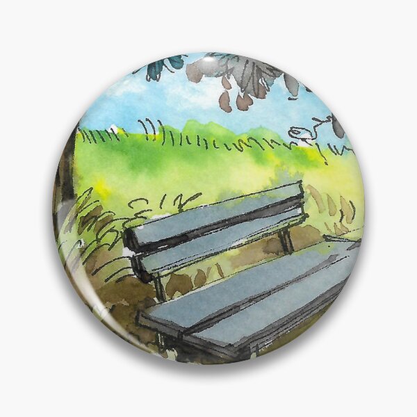 Item preview, Peaceful Park Bench Under a Tree Ink and Watercolor Painting designed and sold by Cjartgallery.