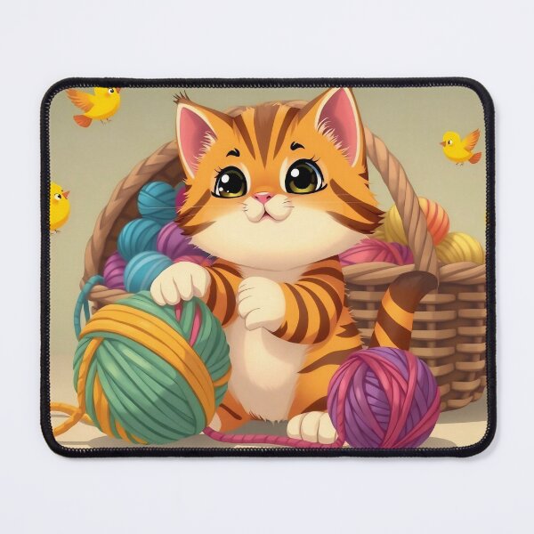 Item preview, Curious Tabby Kitten in Yarn Basket with Little Birds designed and sold by Serene Strokes Art.