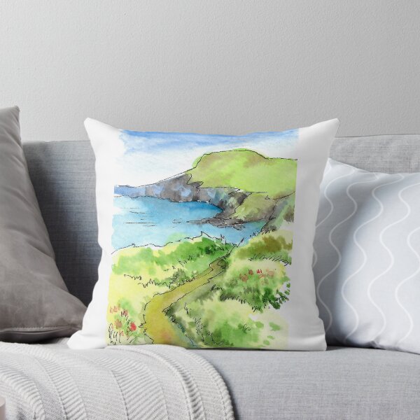 Item preview, Green Coastal Cliff Path to the Ocean - Watercolor Seascape designed and sold by Cjartgallery.