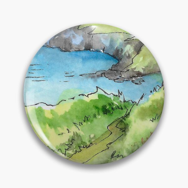 Item preview, Green Coastal Cliff Path to the Ocean - Watercolor Seascape designed and sold by Cjartgallery.
