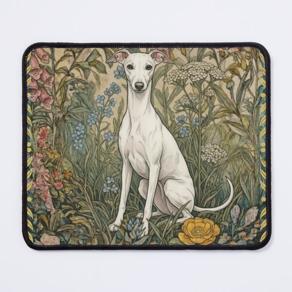 Item preview, Sweet White Italian Greyhound in an Old English Garden designed and sold by AntiqueImages.