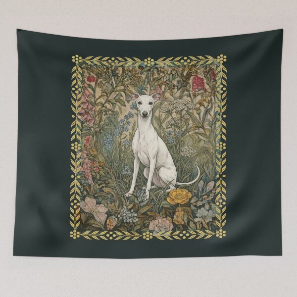 Item preview, Sweet White Italian Greyhound in an Old English Garden designed and sold by AntiqueImages.