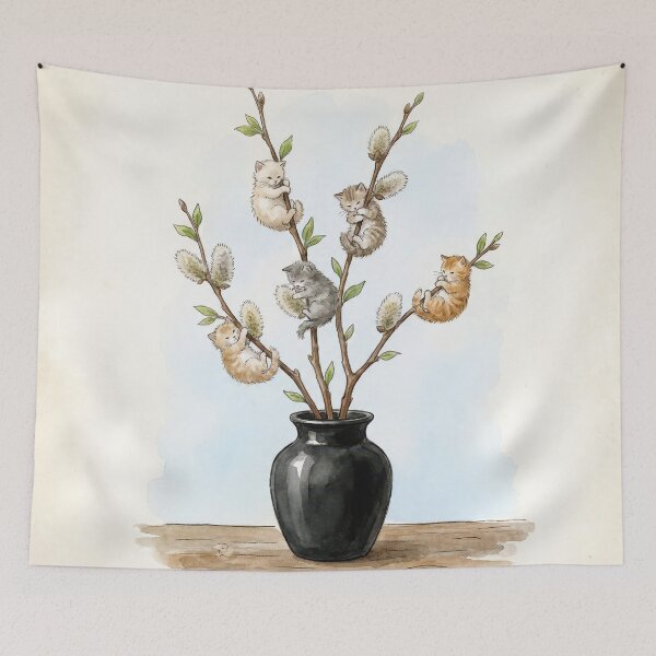 Item preview, Kittens Climbing Pussy Willow Branches designed and sold by Maria Dryfhout.