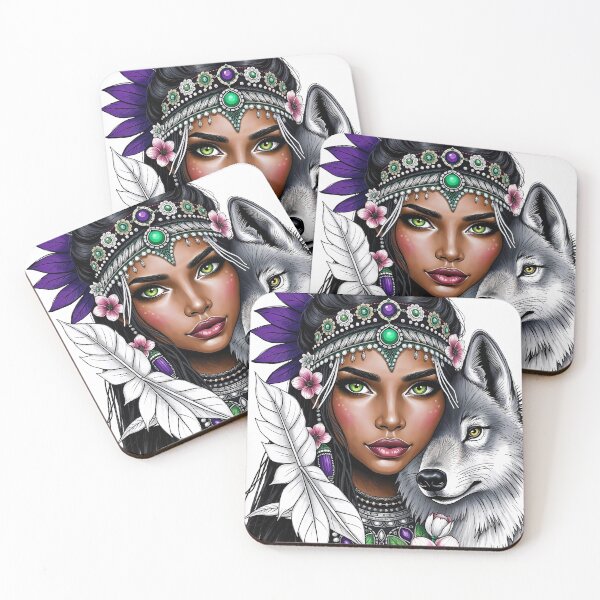 Item preview, Indigenous woman with wolf designed and sold by LioTou.