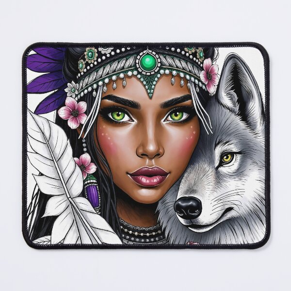 Item preview, Indigenous woman with wolf designed and sold by LioTou.