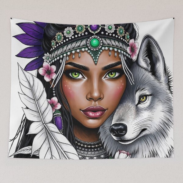 Item preview, Mujer indígena con lobo designed and sold by LioTou.
