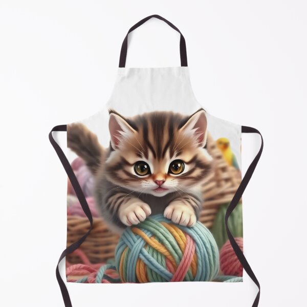 Item preview, Curious Tabby Kitten in Yarn Basket with Little Birds designed and sold by Serene Strokes Art.