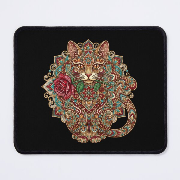 Item preview, Mandala Cat with Holding a Red Rose in its Mouth designed and sold by TB-73.