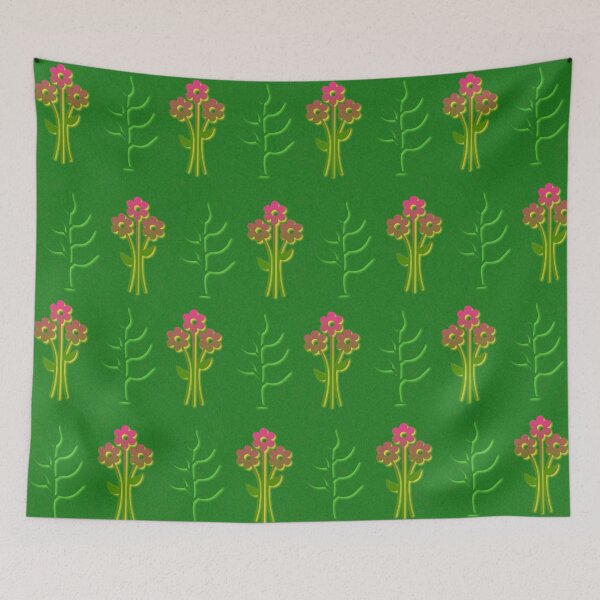 Item preview, Cheerful Pink Blossoms on Vibrant Green designed and sold by IntelliMindDesigns.