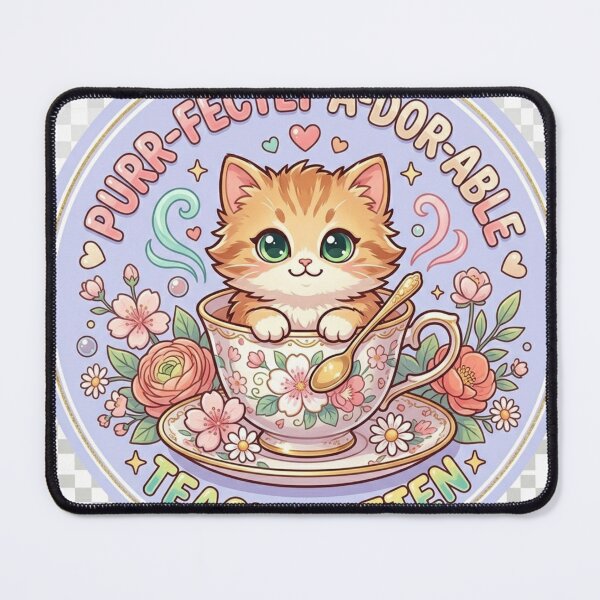 Item preview, Teacup Kitten | Kawaii Fluffy Kitten Paws Peek Floral Teacup Badge designed and sold by Israelfjds.