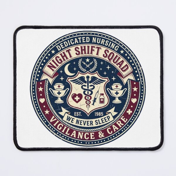 Item preview, Night Shift Squad Nurse Badge Vintage Medical “We Never Sleep” Design designed and sold by urbinet.