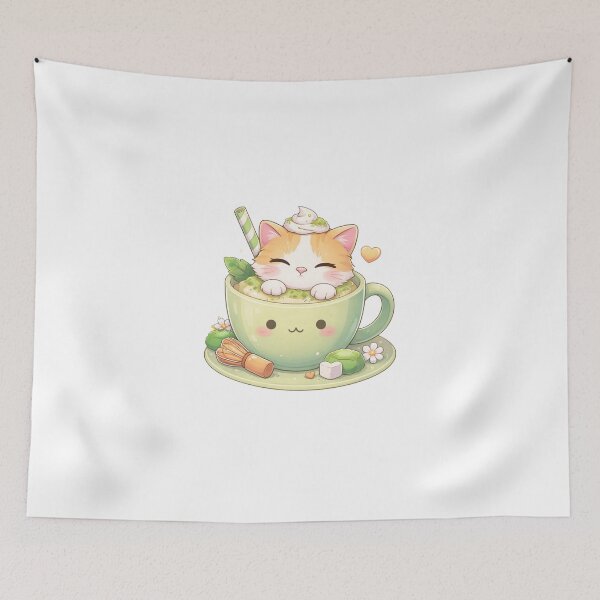 Item preview, Kawaii Matcha Cat in Teacup designed and sold by Hoffmann-Shop.