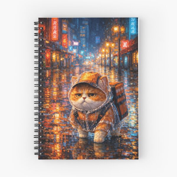 Item preview, Neon Rainy Night Food Runner Cat designed and sold by CataosMeow.