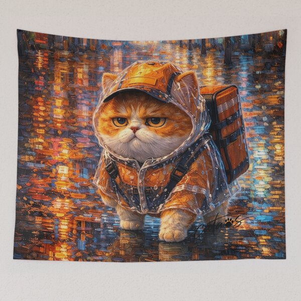 Item preview, Neon Rainy Night Food Runner Cat designed and sold by CataosMeow.