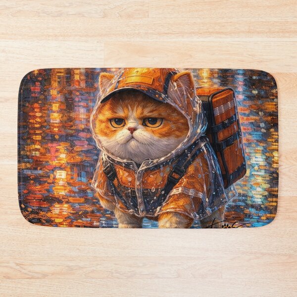 Item preview, Neon Rainy Night Food Runner Cat designed and sold by CataosMeow.