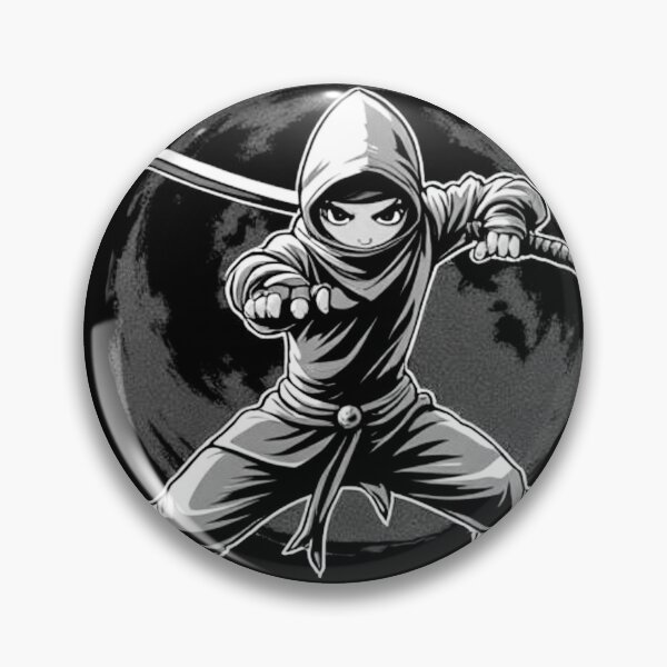 Item preview, BW Kunoichi Assassin - Ninja with Katana under the full moon designed and sold by A Greek geek Girl.