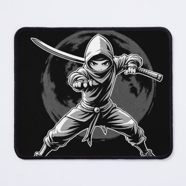 Item preview, BW Kunoichi Assassin - Ninja with Katana under the full moon designed and sold by A Greek geek Girl.