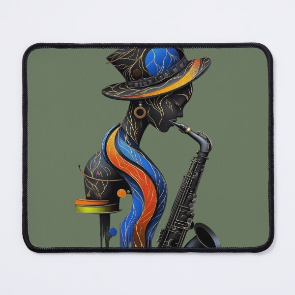 Item preview, Golden Jazz Soul: Saxophone Lady in Midnight Blue designed and sold by Remix Vision.