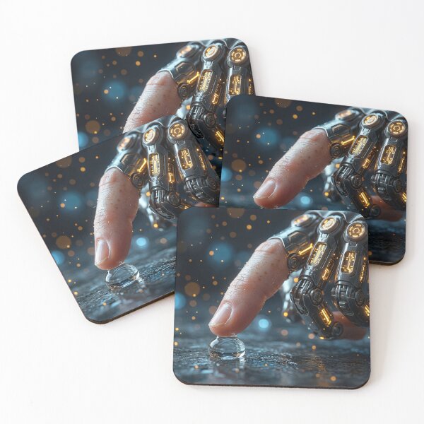 Item preview, Futuristic Cybernetic Hand Touching Water Drop designed and sold by Soul of Sonic.