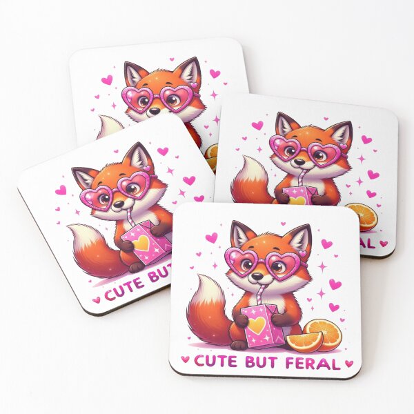 Item preview, Cute But Feral Red Fox Pink Heart Sunglasses Juice Box Kawaii designed and sold by Hinata04.