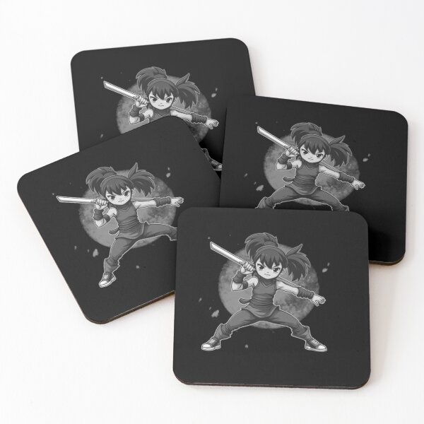 Item preview, Black and white  Kunoichi Assassin - Stealth Ninja girl with katana and pony tails  designed and sold by A Greek geek Girl.
