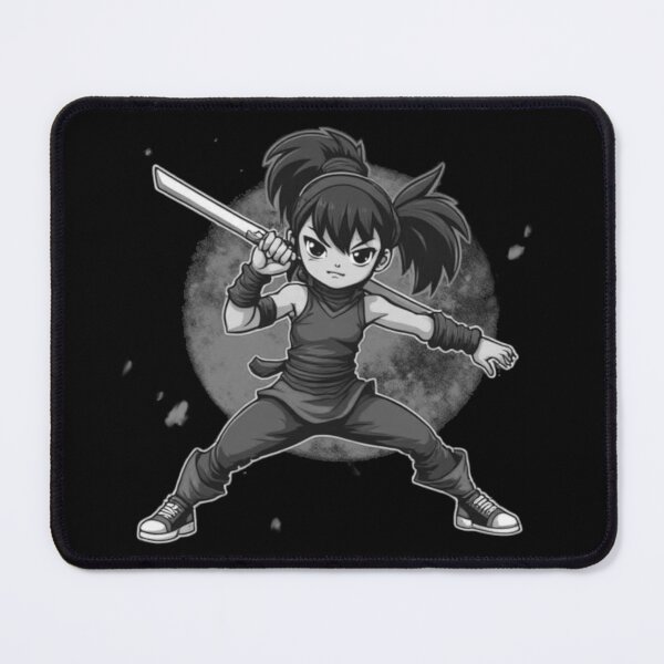 Item preview, Black and white Kunoichi Assassin - Stealth Ninja girl with katana and pony tails designed and sold by A Greek geek Girl.