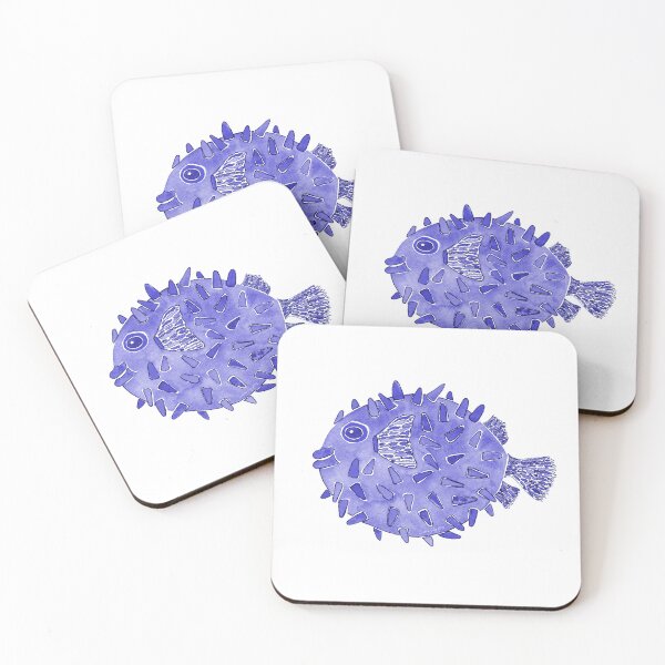 Item preview, Navy Blue Pufferfish Watercolor Design designed and sold by AlinaArt&Design.