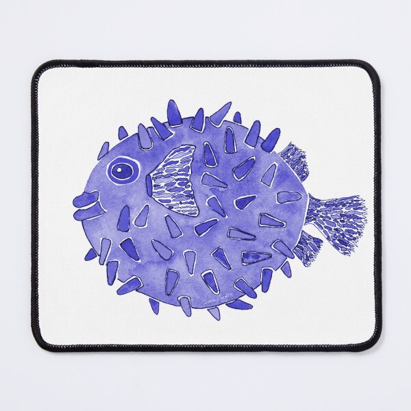 Item preview, Navy Blue Pufferfish Watercolor Design designed and sold by AlinaArt&Design.
