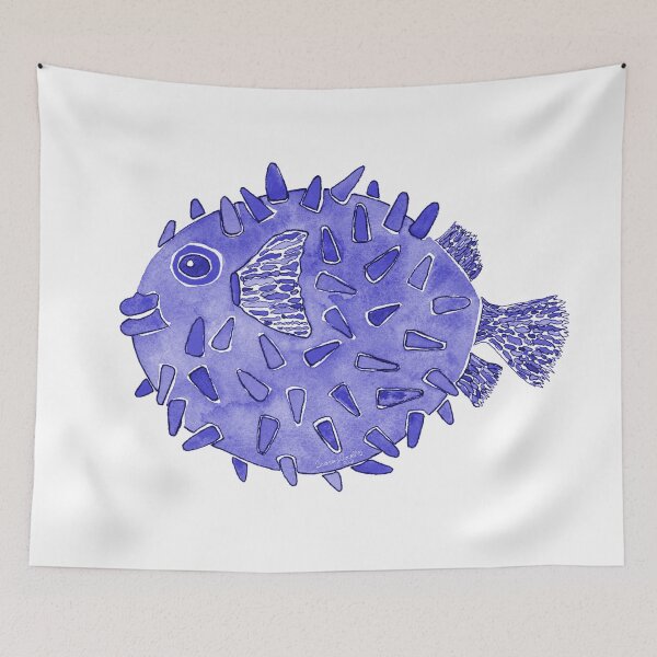 Item preview, Navy Blue Pufferfish Watercolor Design designed and sold by AlinaArt&Design.