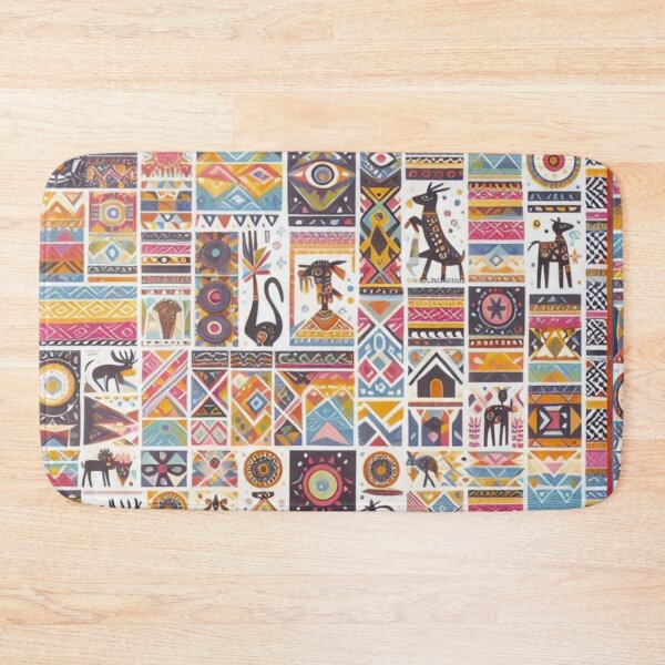 Item preview, Colorful Tribal Patchwork | Geometric Squares Pattern designed and sold by ChloeDesigns401.