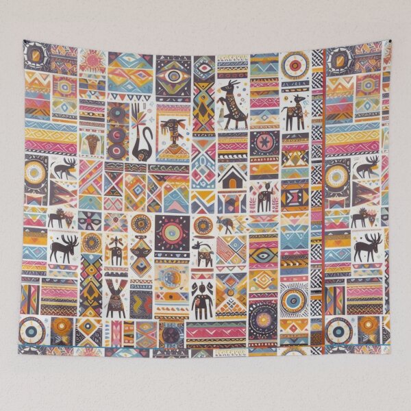 Item preview, Colorful Tribal Patchwork | Geometric Squares Pattern designed and sold by ChloeDesigns401.