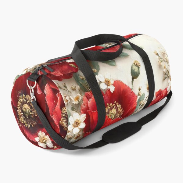 Item preview, Crimson Garden Poppies and White Meadow Blossoms designed and sold by Nine Lives Studio.