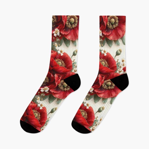 Item preview, Crimson Garden Poppies and White Meadow Blossoms designed and sold by Nine Lives Studio.