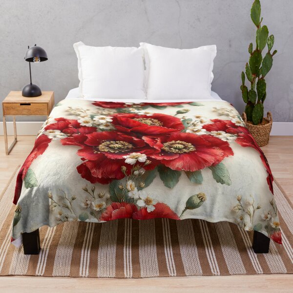 Item preview, Crimson Garden Poppies and White Meadow Blossoms designed and sold by Nine Lives Studio.