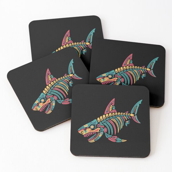 Item preview, Colorful Shark Skeleton – Folk Art Ocean Predator Illustration designed and sold by ArcticFoxStudio.