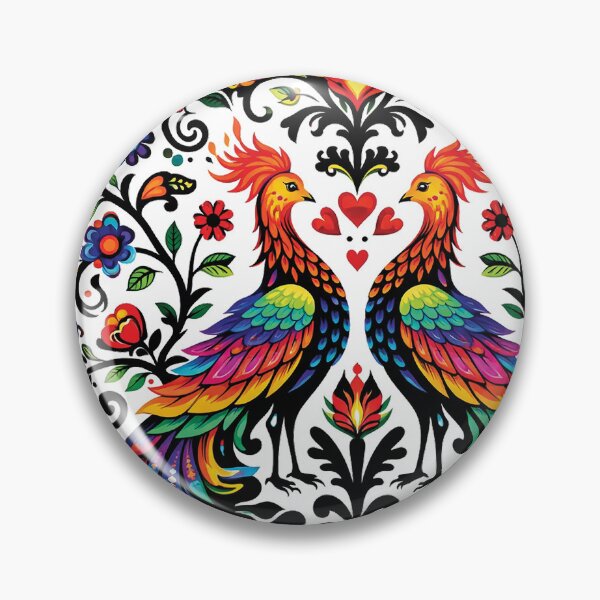 Item preview, Colorful Folk Art Birds Symmetrical Ornament Design designed and sold by Gold Turtle  Lina.
