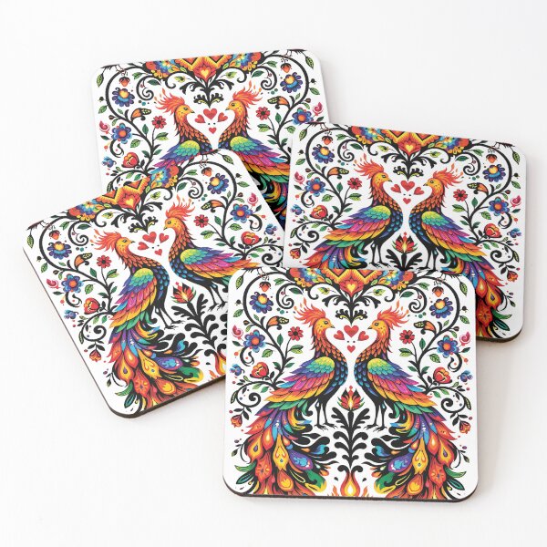 Item preview, Colorful Folk Art Birds Symmetrical Ornament Design designed and sold by Gold Turtle  Lina.