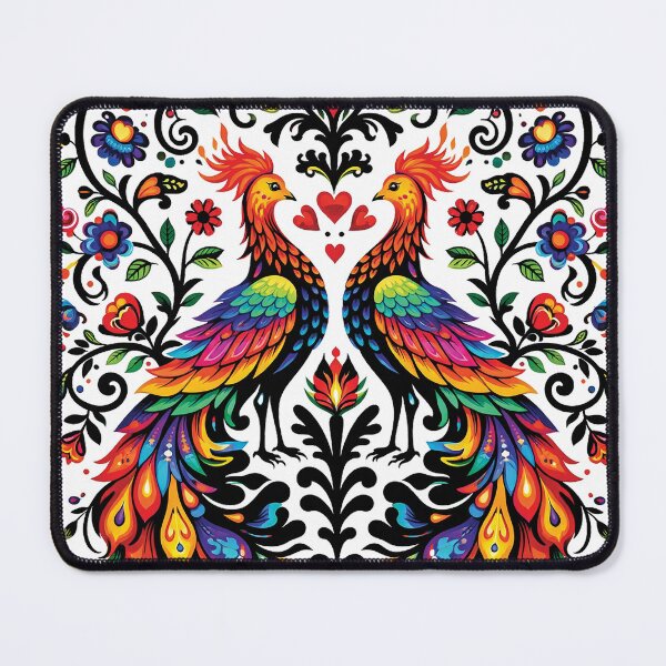 Item preview, Colorful Folk Art Birds Symmetrical Ornament Design designed and sold by Gold Turtle Lina.