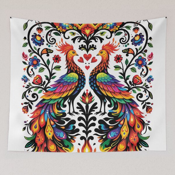 Item preview, Colorful Folk Art Birds Symmetrical Ornament Design designed and sold by Gold Turtle  Lina.