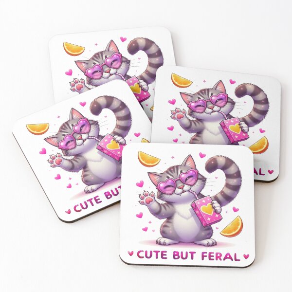 Item preview, Cute But Feral Feral Cat Pink Heart Sunglasses Juice Box Kawaii designed and sold by Hinata04.