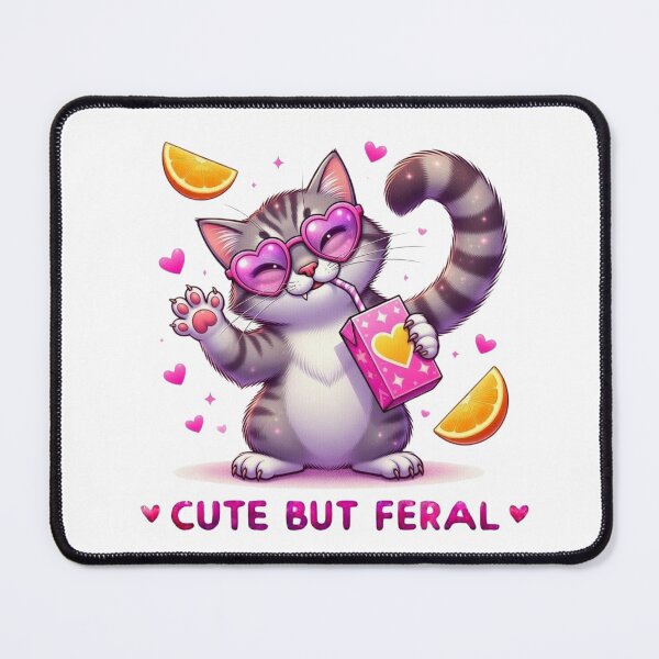 Item preview, Cute But Feral Feral Cat Pink Heart Sunglasses Juice Box Kawaii designed and sold by Hinata04.
