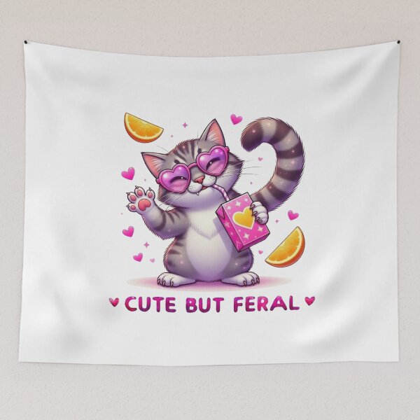Item preview, Cute But Feral Feral Cat Pink Heart Sunglasses Juice Box Kawaii designed and sold by Hinata04.