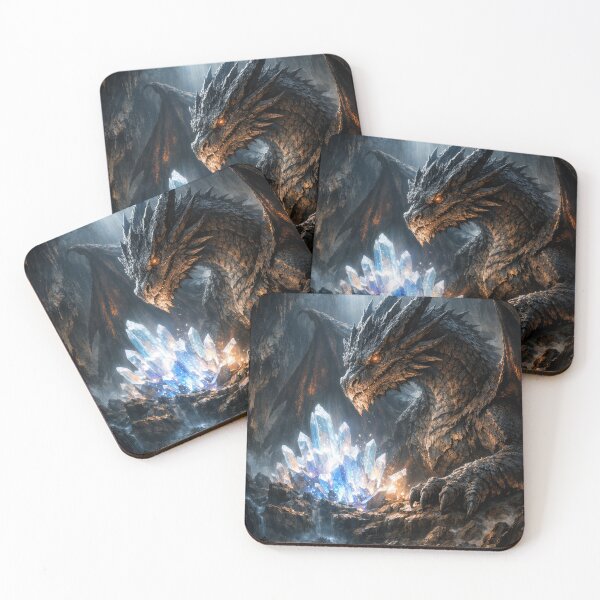 Item preview, Crystal Dragon Guardian in Glowing Cave – Dark Fantasy Dragon Art with Magical Crystals designed and sold by DrakariArt.