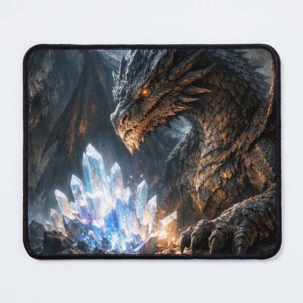 Item preview, Crystal Dragon Guardian in Glowing Cave – Dark Fantasy Dragon Art with Magical Crystals designed and sold by DrakariArt.