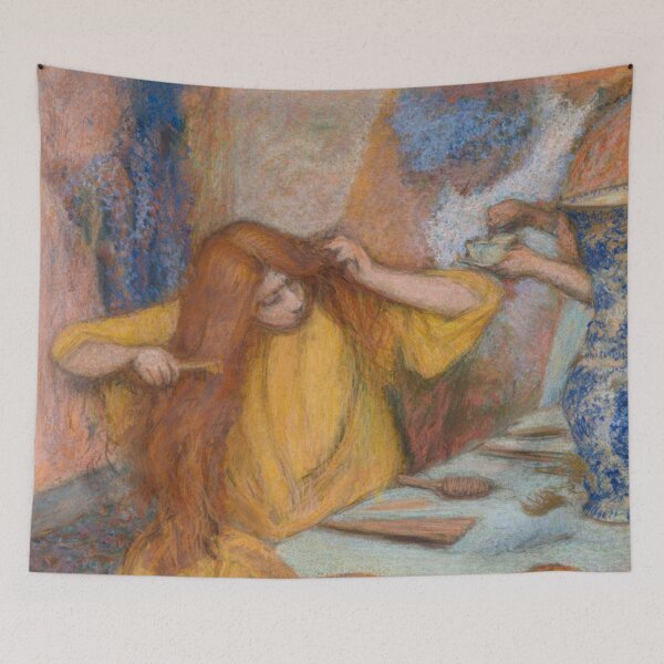 Item preview, Impressionist Pastel Art Woman Combing Hair Interior Scene for Classic Art Lovers designed and sold by RickE.