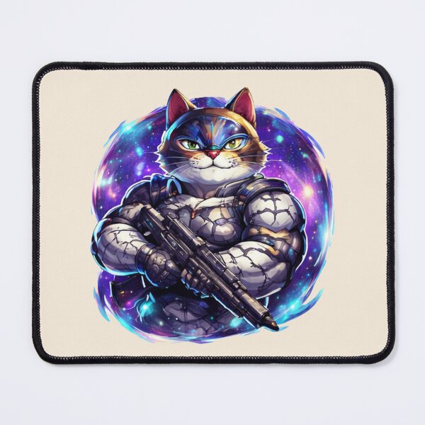 Item preview, Buff Space Cat Mercenary | Funny Muscular Cat Gamer Meme | Space Warrior Animal Sticker designed and sold by VectorJoy.