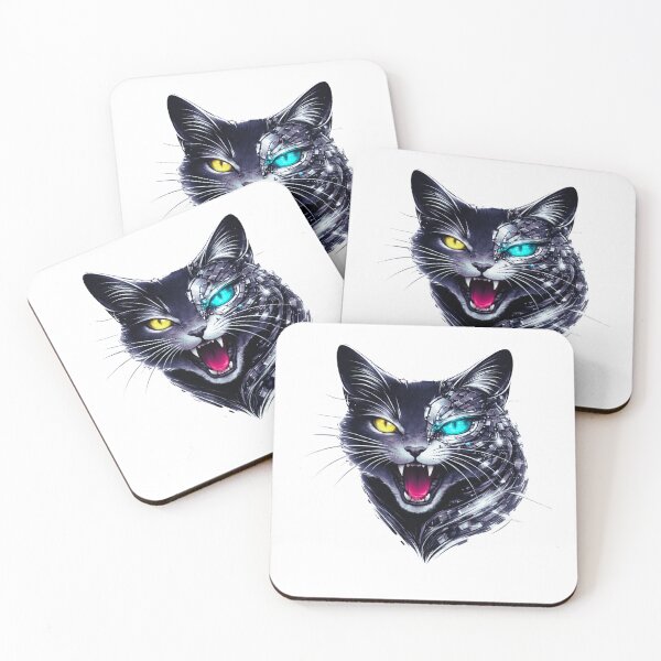 Item preview, Minimal Cyber Cat Face – Futuristic Neon Glitch Design designed and sold by UnglaublichGut.