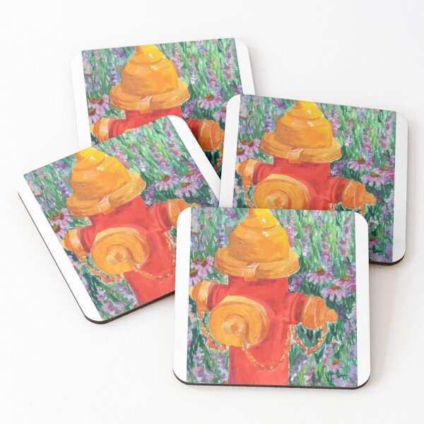 Item preview, Red & Orange Fire Hydrant with Floral Garden | Colorful Whimsical Street Art Illustration designed and sold by Giulia  Palazzo.